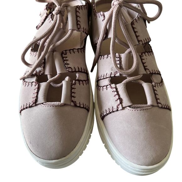 FREE PEOPLE Thirty Love Cut Away Sneakers Pink White Sz 9 Adjustable Lace Up - Picture 2 of 11